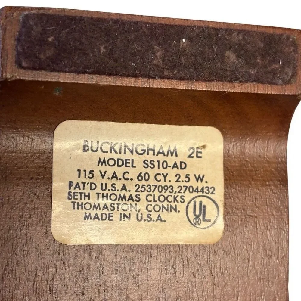 Seth Thomas Buckingham 2E Model SS10-AD Solid Mahogany Mantle Clock *Works*